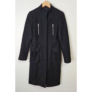 Zara Long Wool Coat Women's Sz XS Black Zipper Front